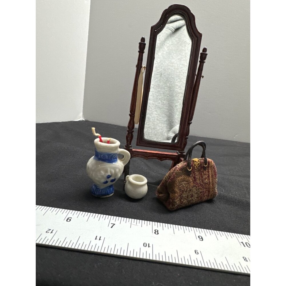 Miniature Vintage Mirror Ceramic Pitcher Tapestry Bag Candles Set Chamber Pot Va